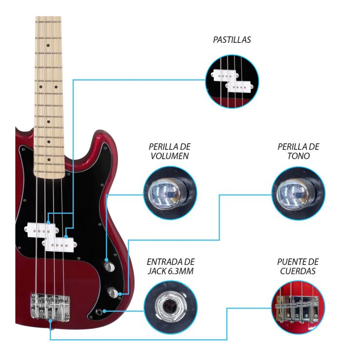 Bajo Eléctrico 4 Cuerdas con Amplificador y Accesorios PJ Bass - Imagen 5