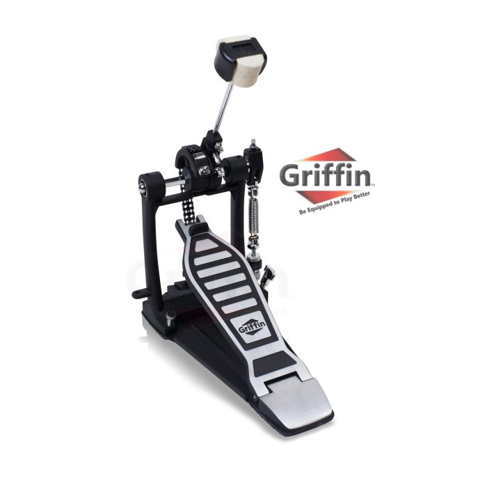 Pedal de bombo Griffin | Herrajes de percusión | doble cadena | Mazo de 4 lados y sistema de leva de potencia totalmente ajustable |